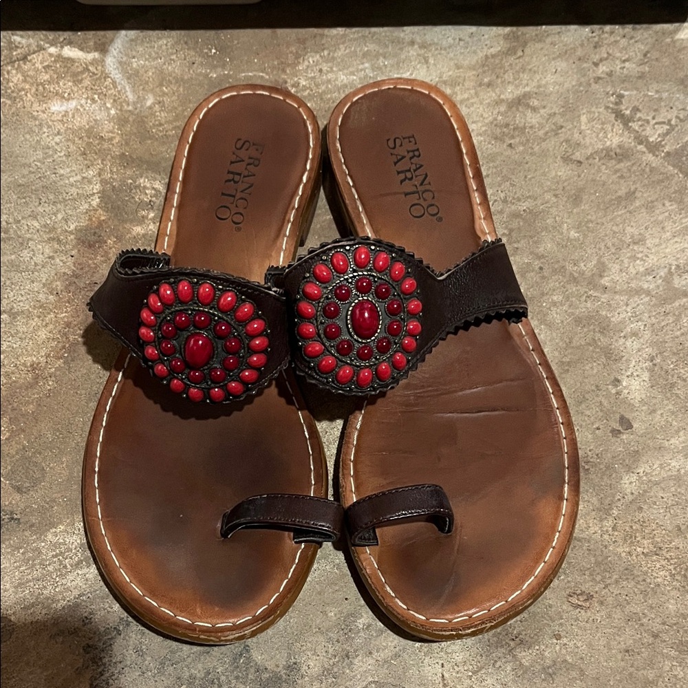 Franco‎ Sarto Brown Sandals with Red Embellishments